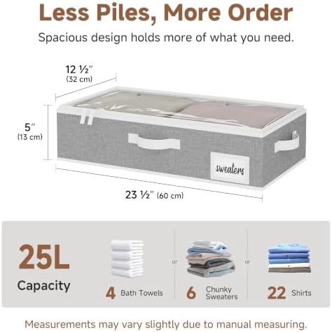 StorageWorks 5 Inch Low Profile Under Bed Storage Containers with Clear Lid | Reinforced Structure, Resists Sagging, Handles & Label Holder, Foldable Stackable Closet Storage for Clothes, Blankets, Toys - Image 2