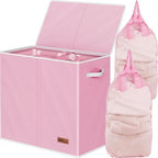 Simple Houseware Double Laundry Hamper with Lid & Removable Bags, Pink by SimpleHouseware