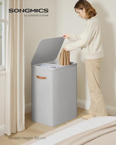 SONGMICS Laundry Basket, 170L Laundry Hamper with Lid, 2 Removable Bags - Image 2