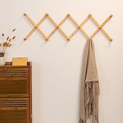 SKOLOO Hat Rack for Wall with 14 Hooks, Solid Wooden, Modern, Expandable Coat Rack Wall Mount for Coats, Hats, Bags, Baseball Caps, Natural Color - Image 2