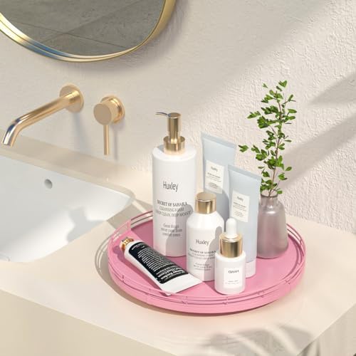 Oroyutor 12-Inch Oak Lazy Susan Vanity Tray, Pink Finish - Image 2