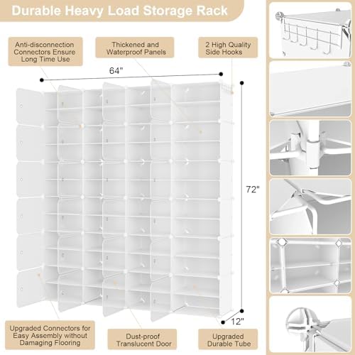Portable Shoe Rack Organizer with Door, 96 Pairs Shoe Storage Cabinet Easy Assembly, Plastic Adjustable Shoe Storage Organizer Stackable Detachable Free Standing DIY Expandable 12 Tier White - Image 3