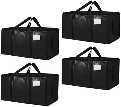 4 Pack-Extra Large Heavy Duty Moving Bags - Waterproof Storage Totes with Handles & Zippers, Foldable for College Dorm, Storage (Black) by Unknown
