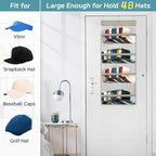 AOODA Clear Over the Door Hat Racks for Baseball Caps, Hold 48 Caps Hat Storage Organizer for Closet Wall, Deep Pockets Hanging Snapback Holder Shelves with 3 Hooks, Grey - Image 4