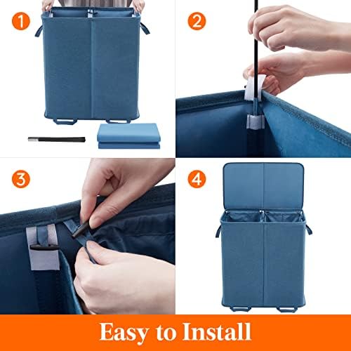 Lifewit Double Laundry Hamper with Lid, Removable Laundry Bags, Blue - Image 3
