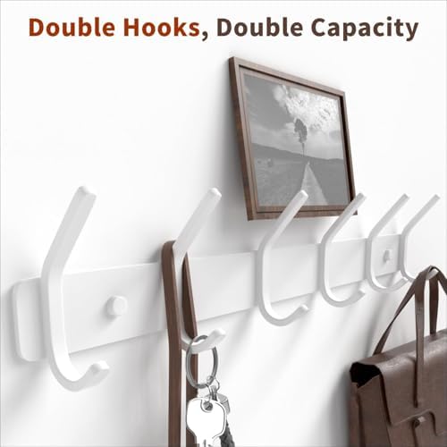 Coat Rack Wall Mount Hooks - 15 Inch White Metal 6-Hook Rack(1 Pack) - Image 4
