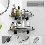 Voldra Glass Corner Shower Caddy, 2 Pack Adhesive Corner Shower Shelves for Inside Shower No Drilling, Tempered Glass Bathroom Corner Shelf with Guardrail Bathroom Shower Organizer Storage Rack(Black) - Image 3