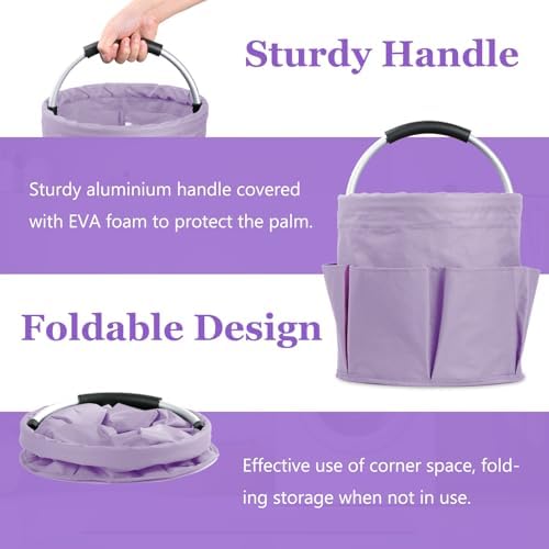 2Pcs 17L Collapsible Cleaning Supplies Caddy with Handle for Travel, Purple - Image 3