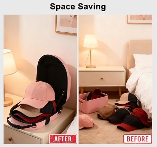 Pink Hat Travel Case with Handle and Adjustable Shoulder Strap Baseball Cap Storage Box Can Effectively Protect Your Hat and Suitable for Travel and Home Storage - Image 4