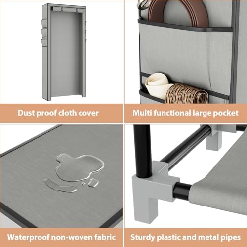 VTRIN Vertical Narrow Shoe Rack Organizer Tall Shoe Rack for Closet Entryway 10 Tier Non-Woven Cover Shoe Shelf Holds 36-41 Pairs Free Standing Shoe Storage Cabinet with Dustproof Cover, Grey - Image 4