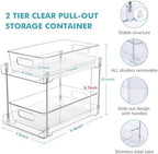 2 Pack Clear Bathroom Organizers and Storage, 2 Tier Pull Out Under Sink Cabinet Organizer Plastic Drawer Organization and Storage for Bathroom and Kitchen - Image 2