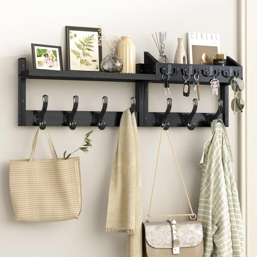 Evermagin 29" Coat Rack Wall Mount with Shelf for Entryway, Black by Evermagin