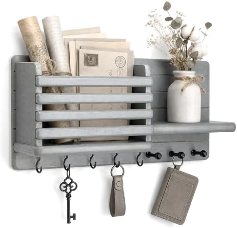 Rebee Vision Key Holder Wall Mount with Mail Slot for Room Decor, Gray by REBEEVISION
