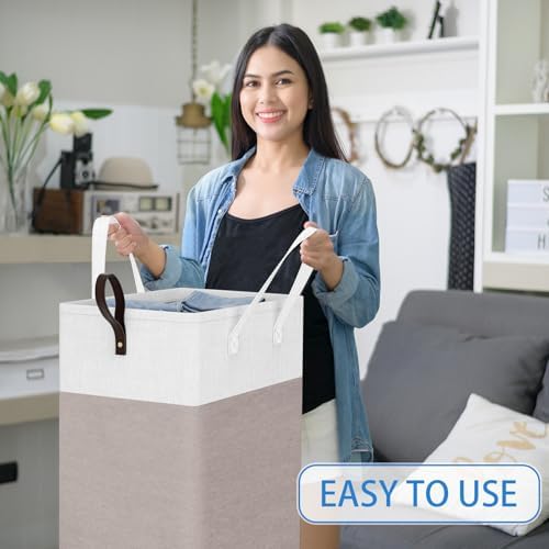 HomeHacks 90L Rolling Laundry Basket with 4 Wheels Collapsible Khaki - Image 5