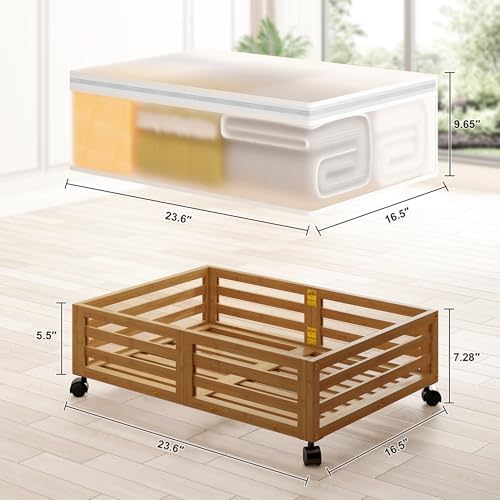 Under Bed Storage with Wheels, 2 Pack Bamboo Drawers for Shoes and Clothes - Image 6