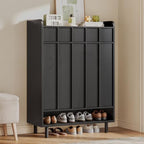 Shoe Cabinet Storage for Entryway with Doors, 6 Tier Fluted Shoe Organizer with Drawer & Adjustable Shelves, Freestanding Hidden Shoe Rack for Front Door Entrance, Black by Glirun