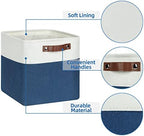 Temary Fabric Storage Cubes 4Pack Blue Fabric Storage Baskets 12 Inch Cube Storage Bins with Handles for Organizing Closet (White&Blue) - Image 3