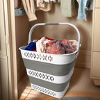 SAMMART 38L(10 Gal) Collapsible Laundry Basket - Foldable Pop-Up Storage Container/Organizer-Portable Space Saving Hamper, Measure 17.5x13.3x15.7/3.8" Expanded/Collapsed (1, White/Grey) - Image 3
