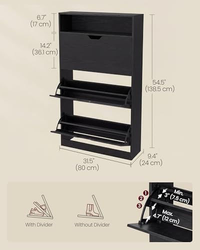 VASAGLE Shoe Cabinet with 3 Flip Drawers, Holds up to 24 Pairs of Shoes - Image 2