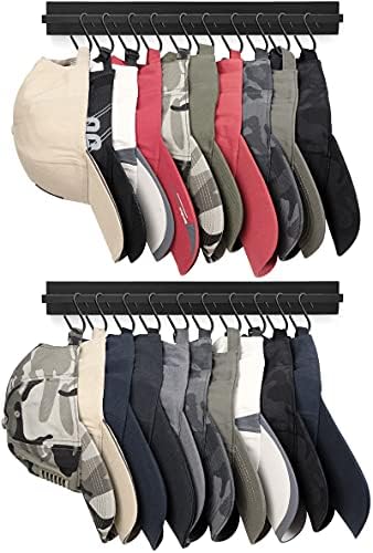 Mkono Hat Rack for Wall Wooden Baseball Caps Organizer with 20 Hooks Rustic Cowboy Hat Hanger Wall Mounted Caps Display Rack for Closet Bedroom Entryway, Set of 2, Black by Mkono