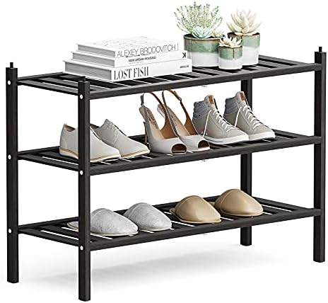Dranixly Shoe Rack, 3-Tier Bamboo Stackable Shelf Storage Organizer, Stand for Closet, Entryway, Hallway, Bathroom and Living Room（Black） by Dranixly