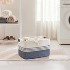 45L Woven Laundry Basket Hamper with Leather Handles,Denim Blue - Image 3