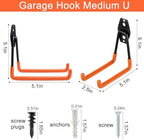 Aoben Heavy Duty Steel Garage Storage Hooks - Utility Tool Hangers and Combinable Wall Mount Hooks for Organizing Ladder, Hold Chairs, Heavy Tools (Medium U, 10 Pack) - Image 2