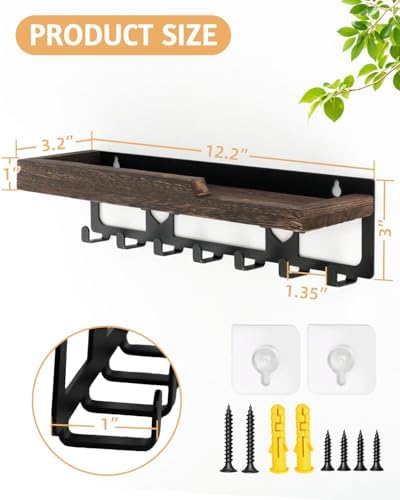 lucdnc Key Holder for Wall Mounted with Tray, 7 Hooks & Wood Shelf - Image 2