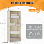 Hanging Closet Organizer 4-Shelf, Oxford Fabric Wardrobe Storage, Beige | Easy-mount foldable design holds clothes, handbags, shoes & accessories; washable Oxford fabric, sturdy and space-saving. - Image 3