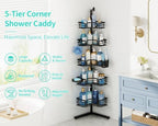 HapiRm Corner Shower Caddy Stand - 5-Tier Adjustable Shower Shelves, Black - Image 2