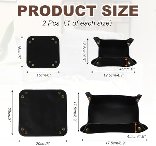 uxcell 2 Pcs Valet Tray for Women and Men, PU Leather Jewelry Tray Entryway Table Bedside Nightstand Catchall Storage Organizer for Jewelry Key Coin Watch Wallet(Square, Black) - Image 2