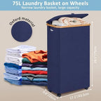 efluky Slim Laundry Hamper with Wheels, Narrow Laundry Basket with Lid and Removable Bag, Aesthetic Dirty Clothes Hamper on Wheels for Laundry Room, Bedroom, Dorm and Bathroom, 75L Beige - Image 4