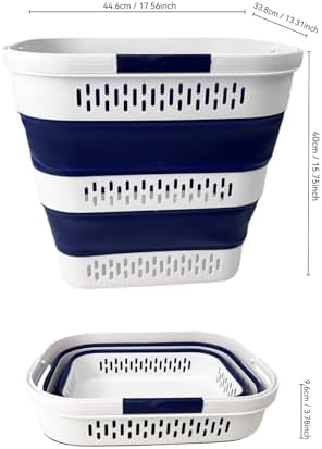 SAMMART 38L (10 Gallon) Collapsible Plastic Laundry Basket - Foldable Pop-Up Storage Container/Organizer – Portable Space Saving Laundry Hamper (1, White/Starry Blue) - Image 4