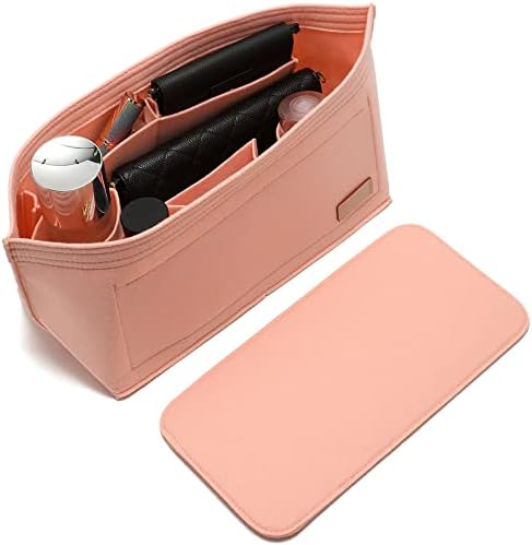 Doxo Purse Organizer Insert for Handbags & Base Shaper 2pc Set, Felt Neverfull PM Organizer Insert, Tote Bag Organizer with Zipper Pocket and Bottle Holder, Fit Neverfull PM and More, Pink-M by Doxo