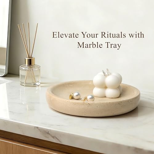 LIN CHUAN Marble Jewelry Dish, Round Ring Dish, 5.5 Inch, Travertine Beige - Image 4