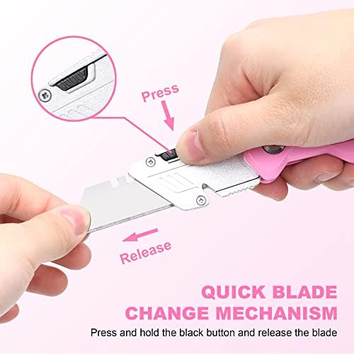 TOPLINE 2-Pack Pink Utility Knife Set, Retractable Pink Box Cutter - Image 5