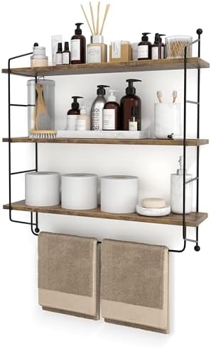 Sorbus 3-Tier Floating Shelves for Wall, Bathroom Storage & Decor (Brown) by Sorbus