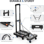 SPACEKEEPER Folding Hand Truck, 500 LB Heavy Duty Luggage Cart, Black - Image 4