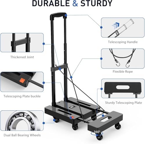 SPACEKEEPER Folding Hand Truck, 500 LB Heavy Duty Luggage Cart, Black - Image 4