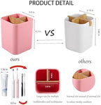 Bamboo Toothbrush Holder for Bathrooms Toothpaste Organizer - Pink - Image 4