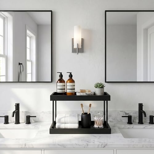 WOPITUES Bathroom Counter Organizer,2 Tier Perfume Organizer,Wooden Bathroom Organizers and Storage for Makecup Perfume Skincare,Countertop Organizer in Kitchen,Bedroom,Coffee Bar,Black - Image 2