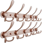 Dseap Coat Rack Wall Mounted - 5 Tri Hooks, Heavy Duty, Stainless Steel, Metal Coat Hook Rail for Coat Hat Towel Purse Robes Mudroom Bathroom Entryway (Rose Gold, Pack of 2) by Dseap