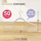 50 Pack Slim Plastic Clothes Hangers Grey | 17.7 in adult size, 0.2 in profile, non-velvet ABS, anti-slip grooves, Closets/dorms/laundry - Image 2