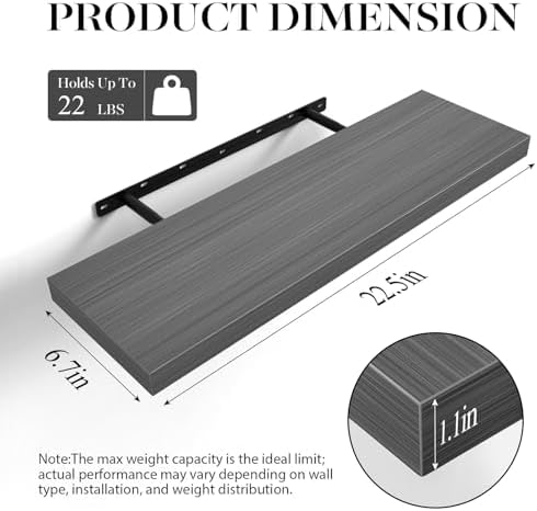 BAYKA Grey Floating Shelves 22.5in, Set of 2, Wall Mounted for Wall Deocr - Image 3