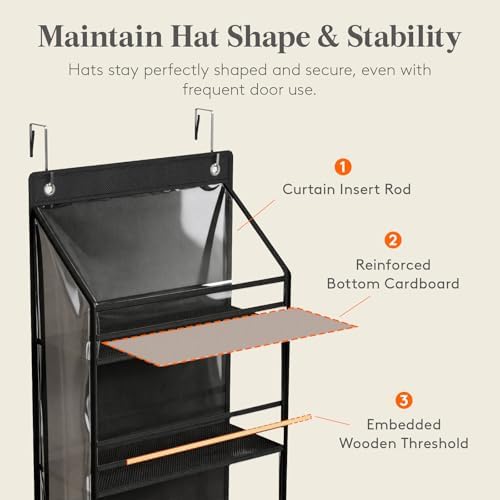 Lifewit 7 Tier Clear Over the Door Hat Rack, Baseball Caps Organizer, Black - Image 5