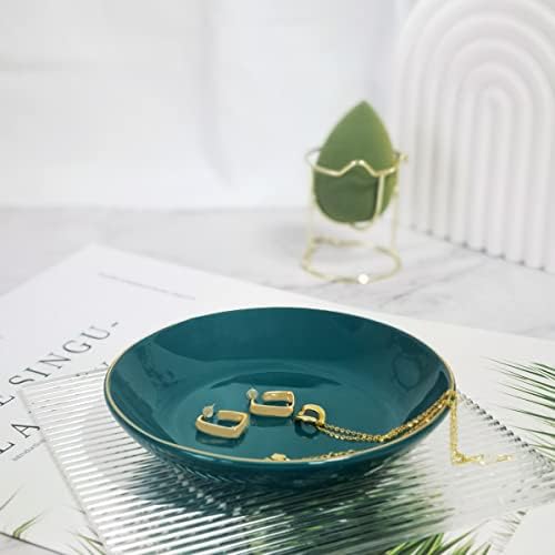 HANKOR 4.75" Ceramic Jewelry Tray, Small Ring Dish Holder Trinket Tray, Catch All Trays for Ring Earring Necklace Key, Christmas Gifts for Women Girls, Green - Image 2