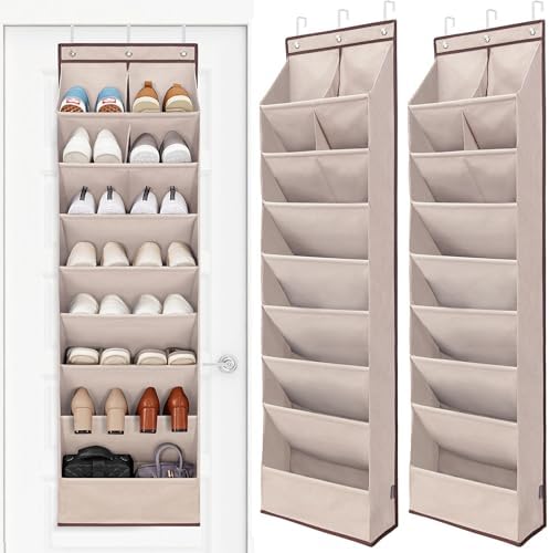 STORAGE MANIAC Over the Door Shoe Organizer Heavy-Duty Large Deep Pocket Hanging Shoe Organizer Shoe Rack Door Closet Shoe Organizer for Wall, Dorm & Narrow Door Storage Shoe Holder Oat Beige, 2 Pack by STORAGEMANIAC