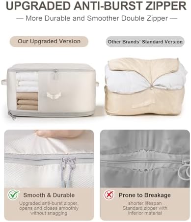 Comforter Storage Bag - 3-Layer 4-Pack Self Compression Organizer, Closet Organizers and Storage, Under Bed Space Saver, Blanket Organizer for Bedding, Pillow, Sheet, Clothes, Nursery Use - Image 4