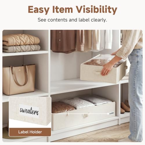 StorageWorks 7 Inch Low Profile Under Bed Storage Containers with Clear Lid | Reinforced Structure, Resists Sagging, Handles & Label Holder, Foldable Stackable Closet Storage for Clothes, Blankets, Toys - Image 3
