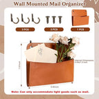 Wall Mount Brown PU Leather Letter Holder 9.8" x 7.7" x 1.4" Mail Holder Vintage Wall File Organizer 2 Ring Binder Hanging File Holder for Office Home Decor Storage Letter Postcards Bill Flowers - Image 2